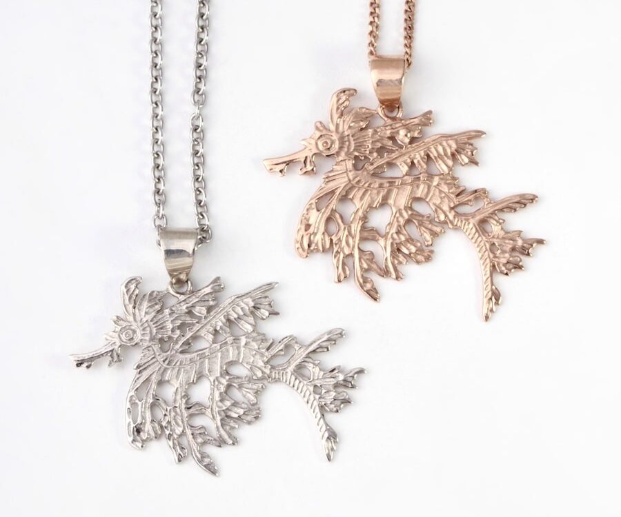 9ct and 18ct gold Leafy Sea Dragon pendant john miller design