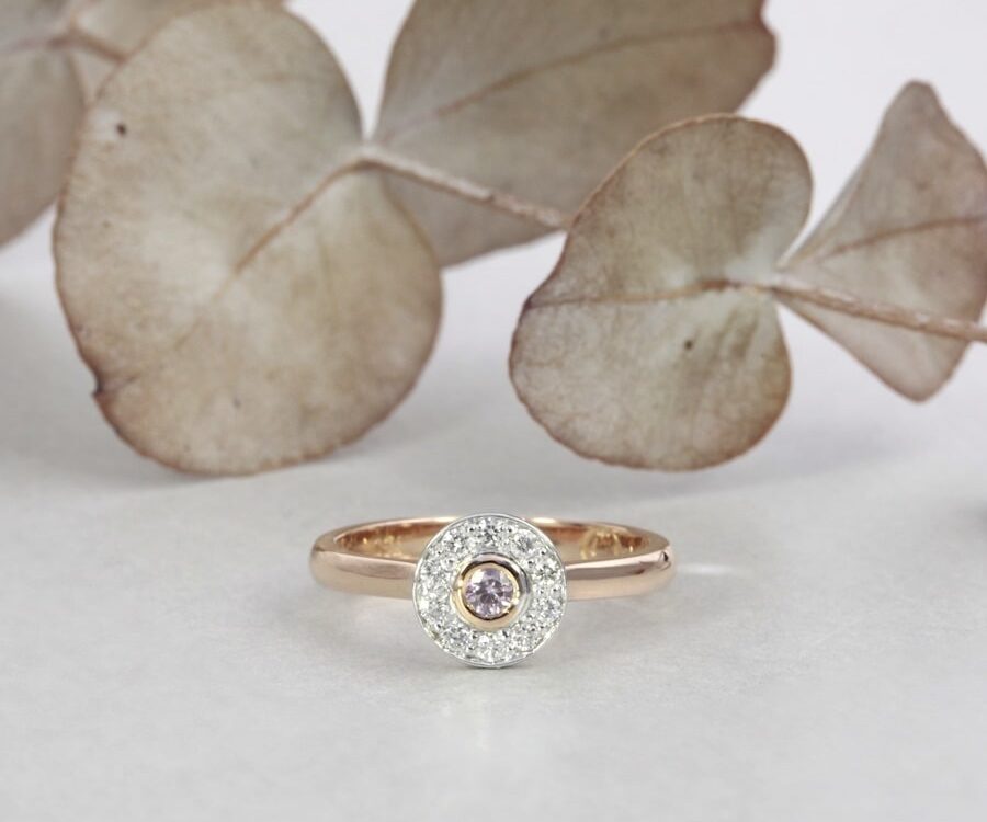'April Rose' 18ct rose and white gold diamond ring john miller design