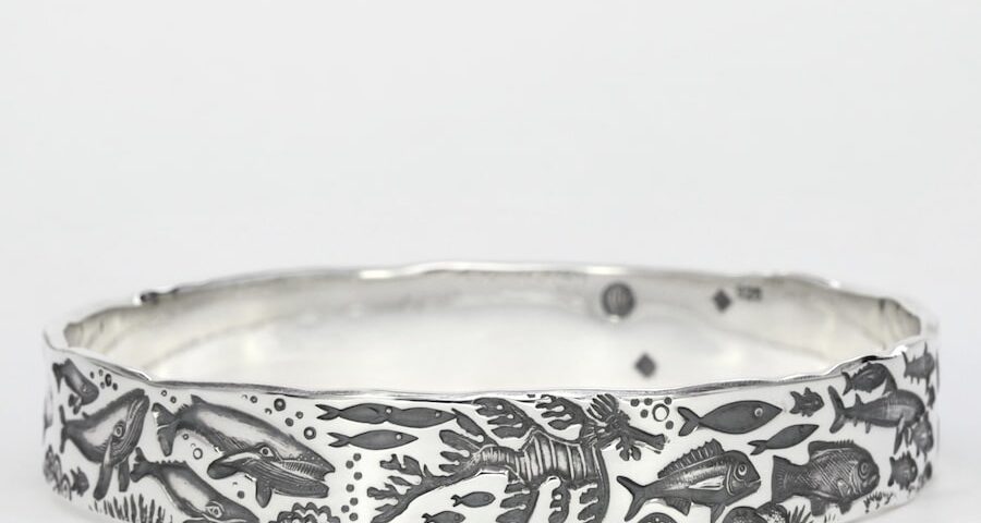 'Aquatic Alliance' handcrafted sterling silver Ocean Story bangle john miller design