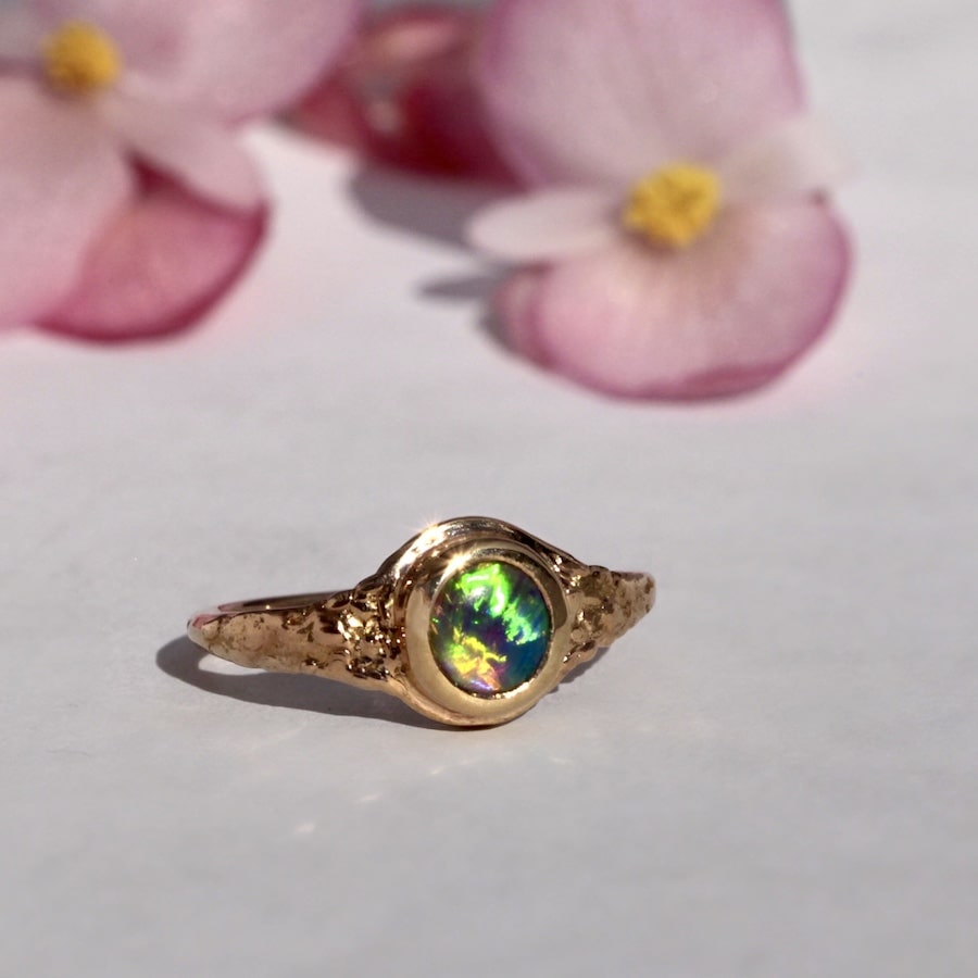 'Aurora' 22ct fused gold ring with Lightening Ridge Opal john miller design