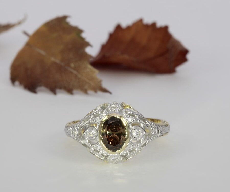 'Cognac on Ice' 18ct yellow & white gold ring set with 0.68CT cognac diamond and white diamonds