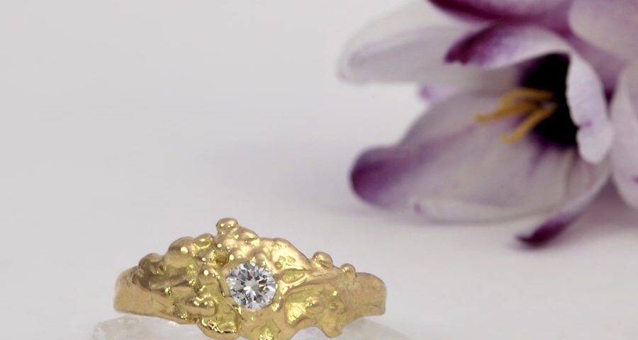 'Desert Flash' 18ct fused gold ring with a 0.175ct GVS diamond john miller design