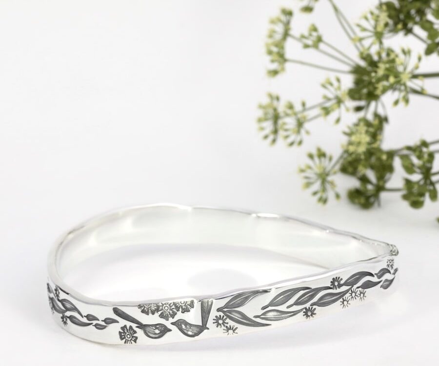 'Garden Path' sterling silver bangle with a wave profile john miller design