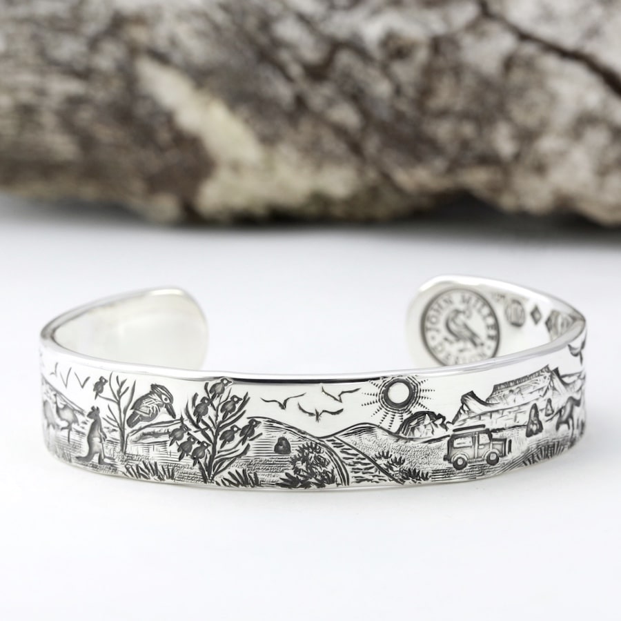 'Prospectors Paradise' sterling silver Outback Story cuff