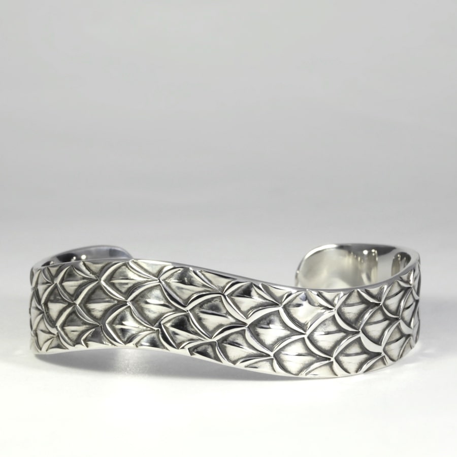 'Serpentine Wave' sterling silver cuff with a wave profile john miller design