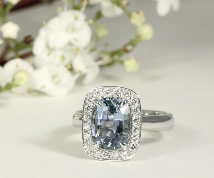 'Aqua Moon' 18ct White Gold Ring with 2.3ct Aquamarine and Diamonds