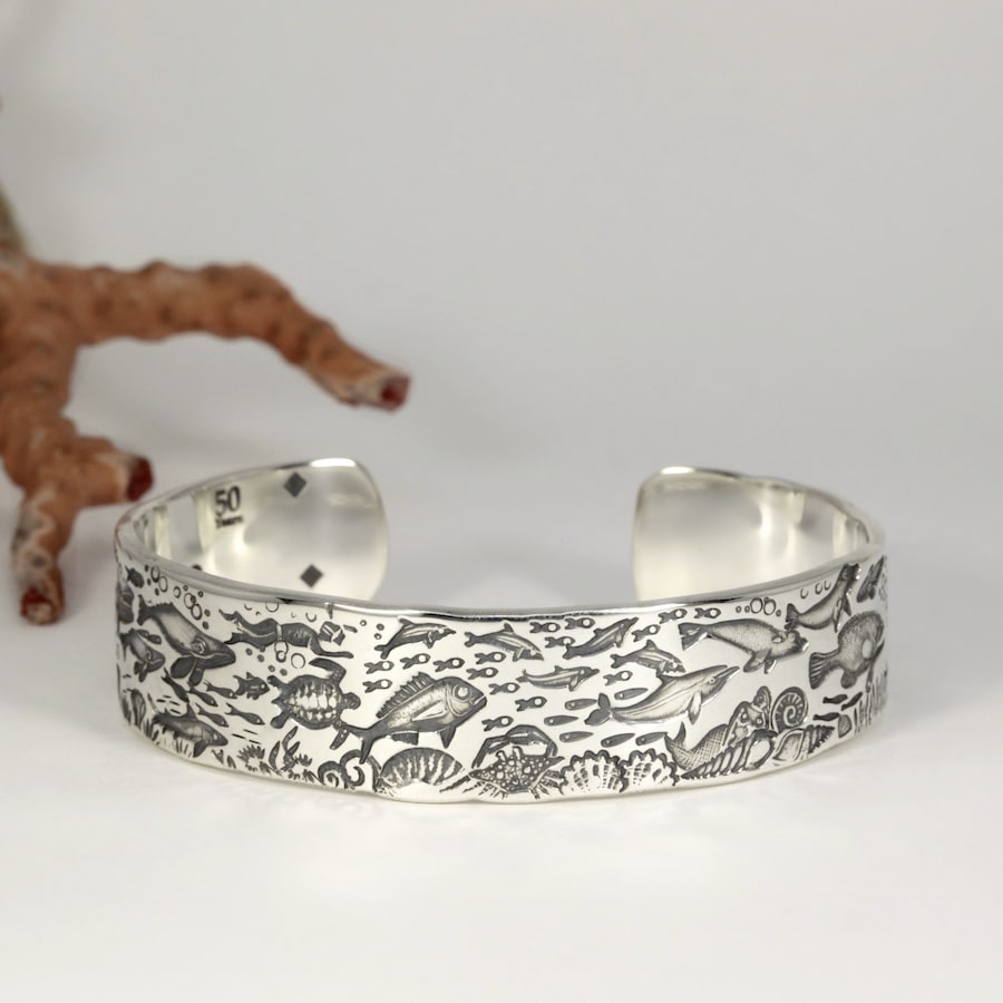 'Diving Deep' Sterling Silver Underwater Story Cuff