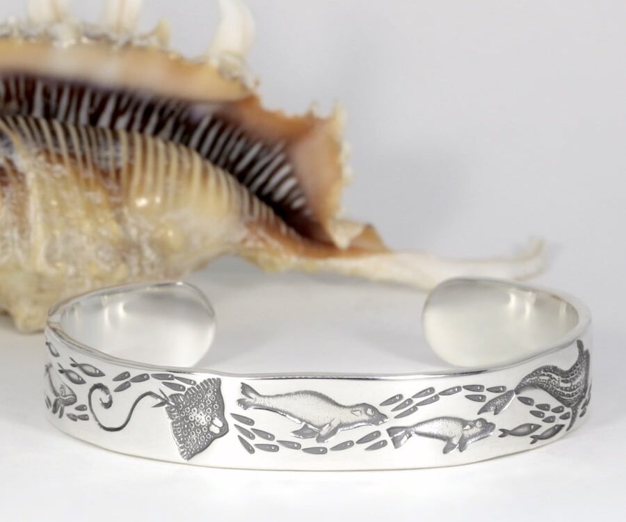 'Following the Current' Sterling Silver Ocean Themed Cuff