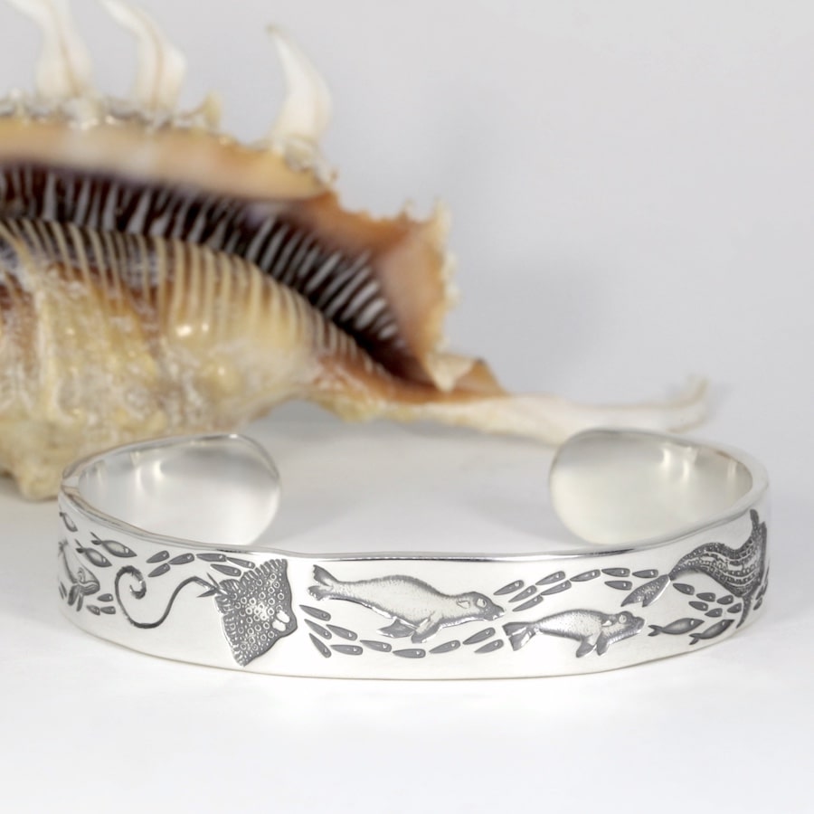 'Following the Current' Sterling Silver Ocean Themed Cuff