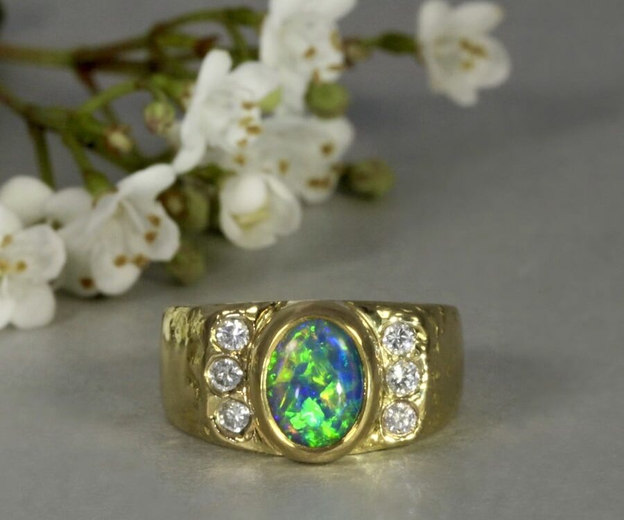 'Golden Waterfall' 18ct Gold Opal and Diamond Ring