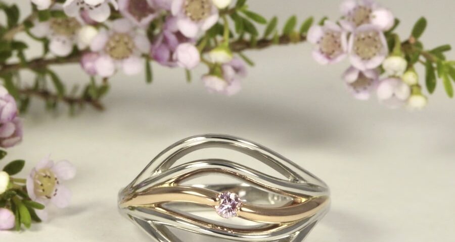 'Meelup Ripple' Platinum Ring with 0.05ct 5P RBC Pink Diamond