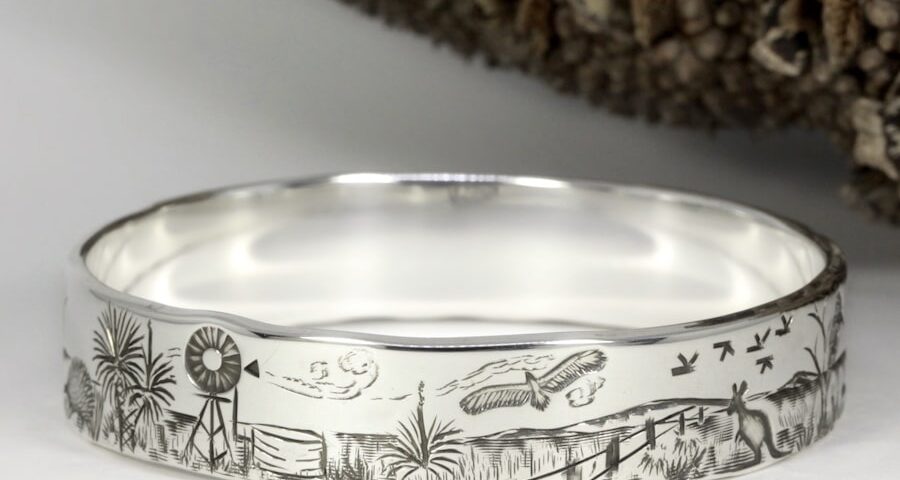 'Outback Story' Handcrafted Sterling Silver Bangle