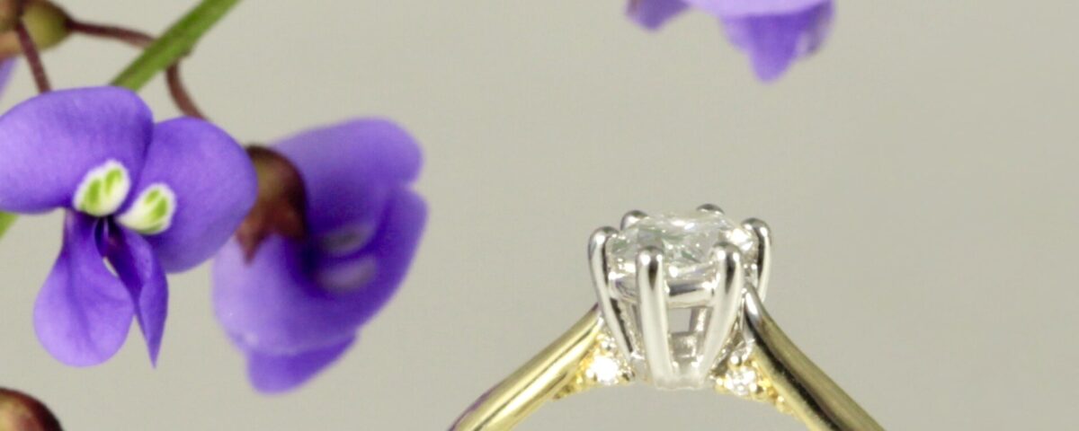 'Treasure' 18ct Yellow White Gold Solitaire Ring with 1 x 0.40ct ESI Oval, 4=0.02ct FVS RBC diamonds
