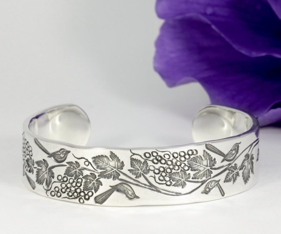 'Wrens and Vines' Sterling Silver Cuff