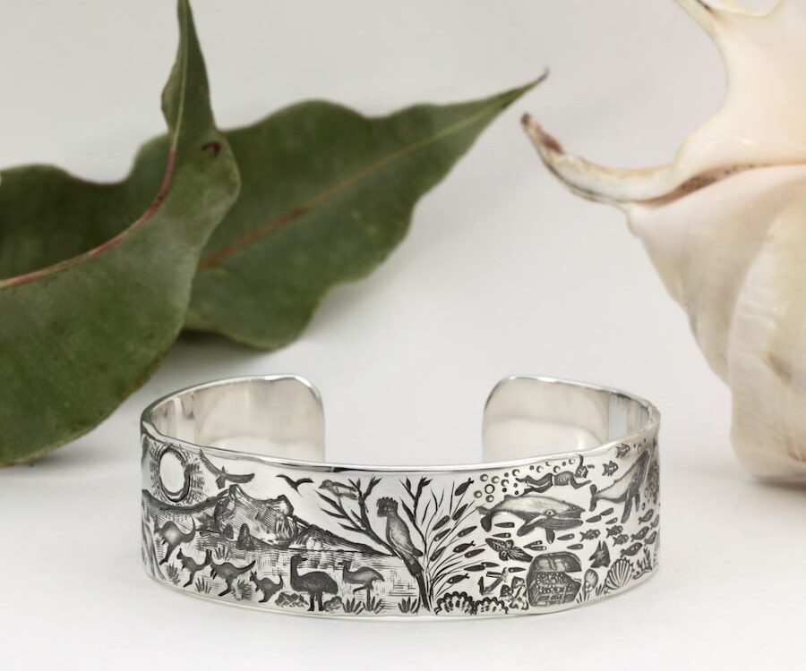 Aussie Treasure Sterling Silver Outback to Ocean Story Cuff