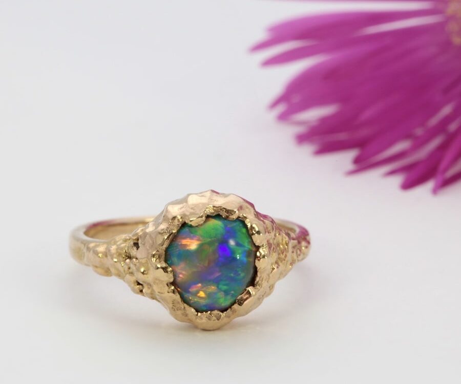 Rainbow's Nest 22ct Gold 3.21ct Lightning Ridge Black Opal Ring