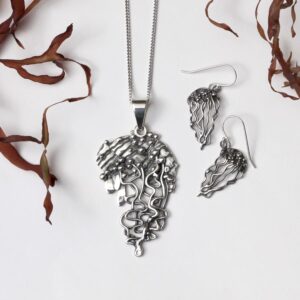 Sterling Silver Fused Jellyfish Pendant and Earrings