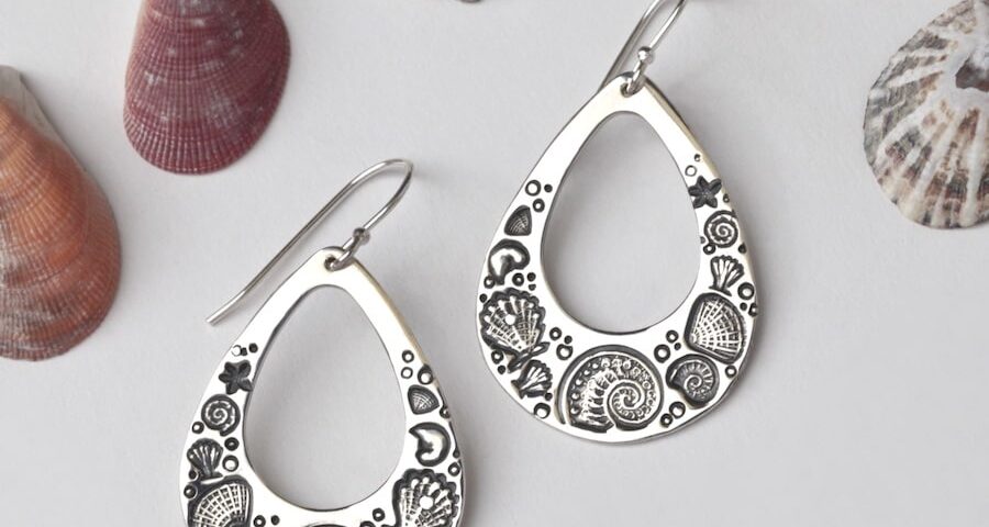 Sterling Silver Teardrop Shell Cutout Design Earrings